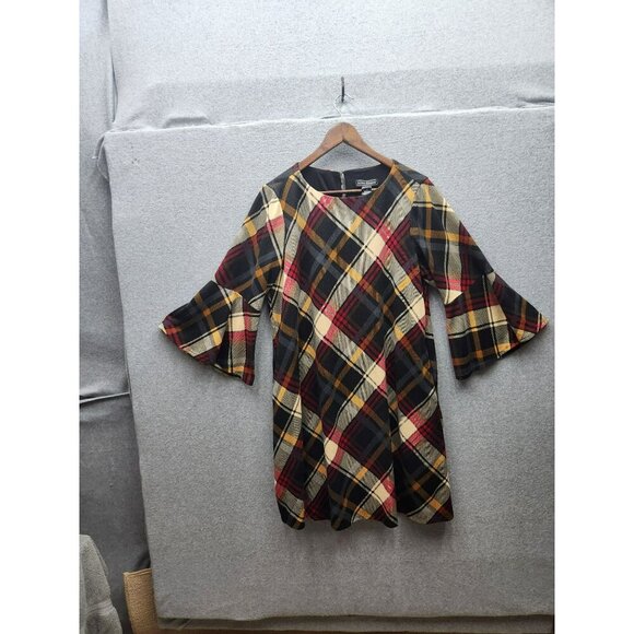 Jessica Howard Womens Plaid Flared Bell-Sleeve Tunic Dress 1X Multicolor Polyest - Picture 1 of 6